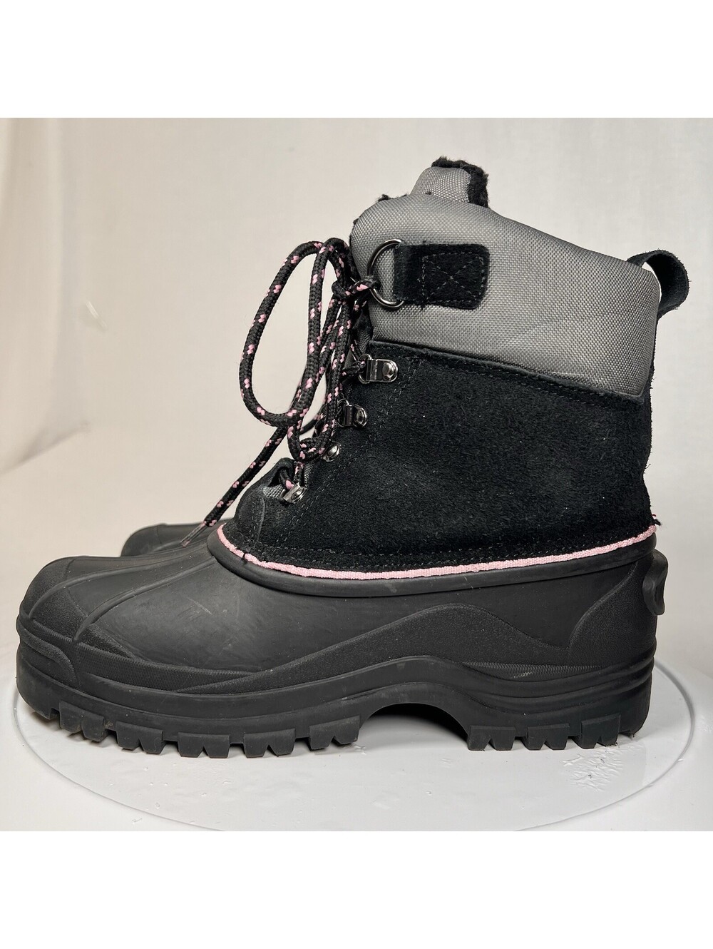 Western Chief Arctic Track Black Leather Snow Boots Pink Laces Women’s Size 10